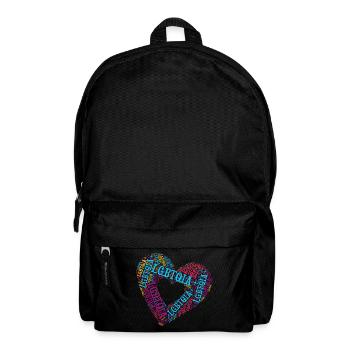 LGBTQIA+ Double Heart Word Cloud Gay Pride T-Shirt - Backpack - black - Front