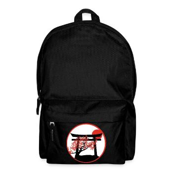 Serene Sunset: Torii Gate and Cherry Tree - Backpack - black - Front