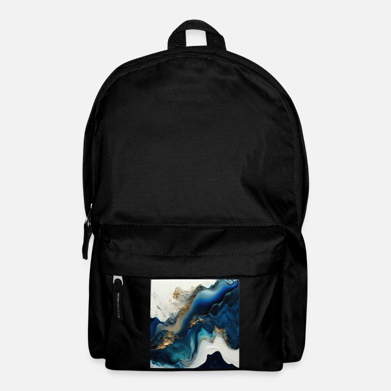 Midnight Blue And Gold Paint Swirl Pattern - Backpack - black