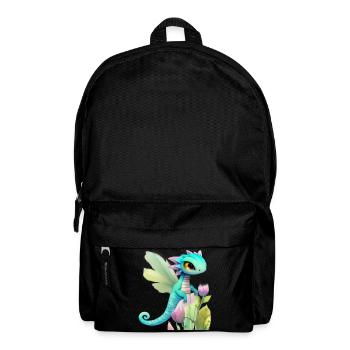 Kawaii Dragon Cartoon sur Fleur Rose - Sac à dos - noir - Devant