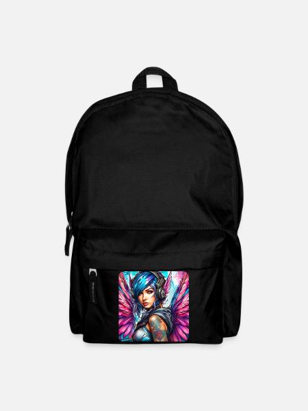 Cooler Cyberpunk Engel mit Kopfhörer - Rucksack - Schwarz