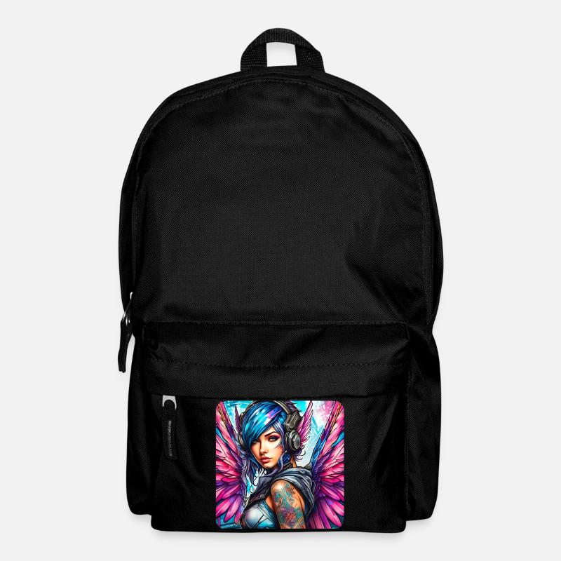 Cooler Cyberpunk Engel mit Kopfhörer - Rucksack - Schwarz