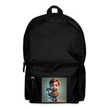 Junge mit Hund - Rucksack - Schwarz - Vorne