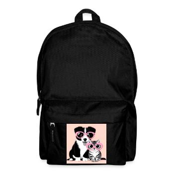 cat and dog in pink glasses - Backpack - black - Front