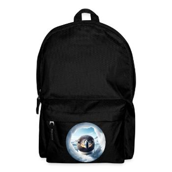 Penguin looks through hole, snow landscape - Backpack - black - Front