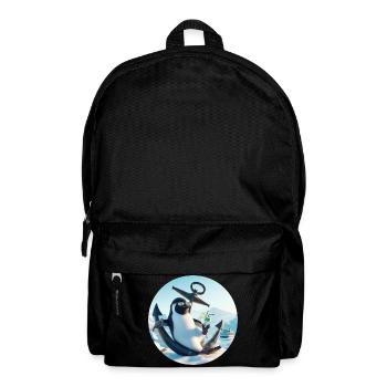Casual penguin sits on anchor and drinks - Backpack - black - Front