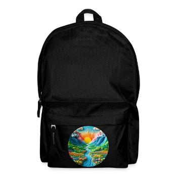 Landscape colorful with sun, mountains and lake made of plasticine - Backpack - black - Front