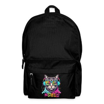 Cat with headphones Funny saying NO STRESS - Backpack - black - Front