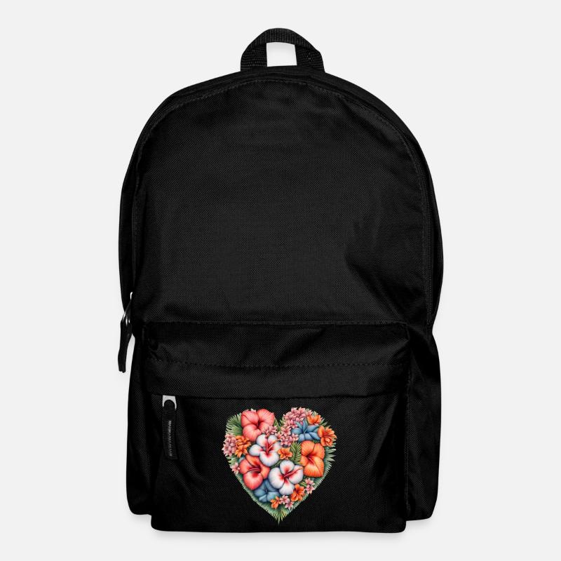 Herz aus Hibiskusblüten Muster - Rucksack - Schwarz
