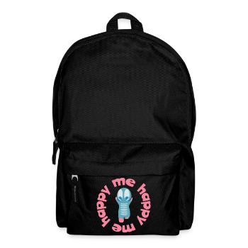 Playful figure with text motto happy me - Backpack - black - Front