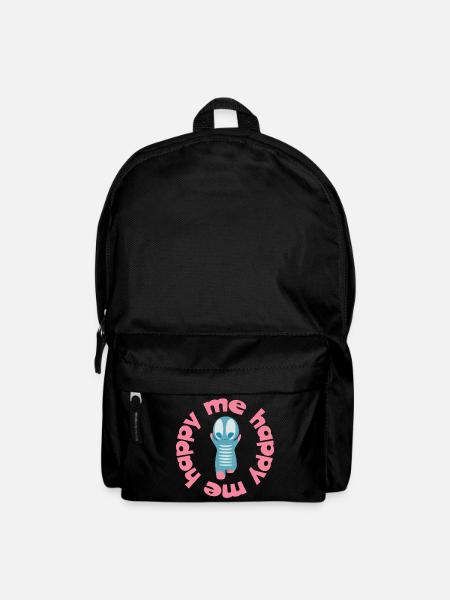 Verspielte Figur mit Textmotto happy me - Rucksack - Schwarz