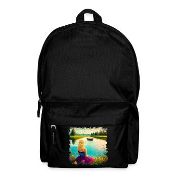 Femme assise au bord du lac - look vintage - Sac à dos - noir - Devant