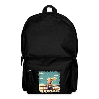 Girl Sitting on a Biplane | Fantasy - Backpack - black - Front