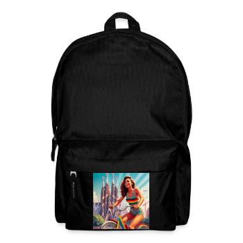 SAGRADA FAMILIA Retro-Mädchen auf dem Fahrrad - Rucksack - Schwarz - Vorne