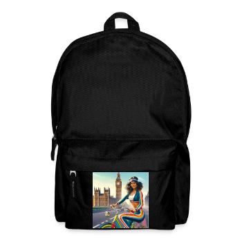 Retro Girl on a Bicycle by Big Ben in London - Backpack - black - Front