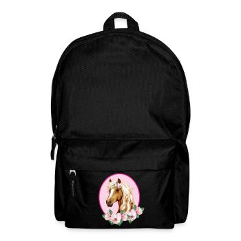 Cheval brun romantique - Fleurs roses - Sac à dos - noir - Devant