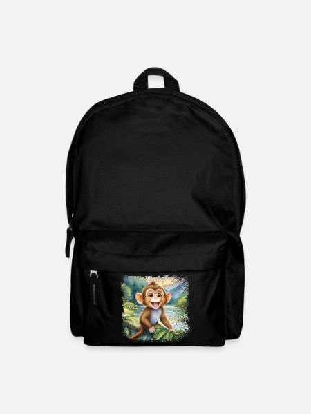 Niedlicher junger Affe, fröhlich am Fluss - Rucksack - Schwarz
