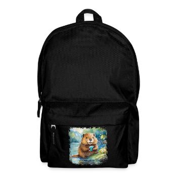Niedlicher junger Biber mit Handy - Rucksack - Schwarz - Vorne