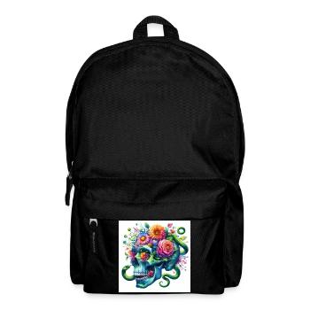 Aquarell blauer Totenkopf und Schlangen - Rucksack - Schwarz - Vorne