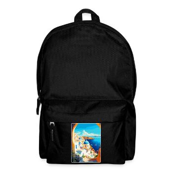 Santorin Grèce Affiche de voyage vintage souvenir - Sac à dos - noir - Devant