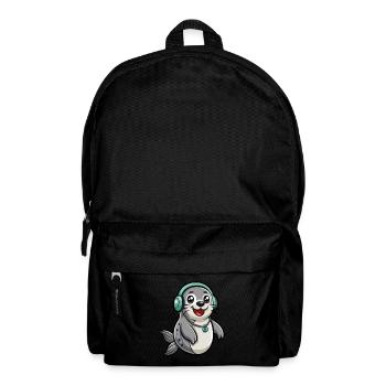 Siegel Lustige Zeichentrickfigur Kopfhörer Musik - Rucksack - Schwarz - Vorne