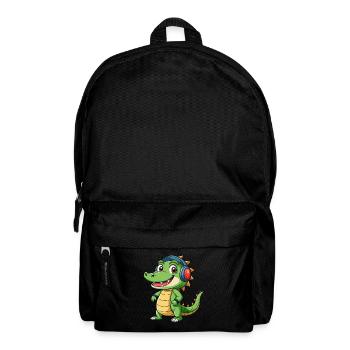 Crocodile Funny Cartoon Character Headphone Music - Backpack - black - Front