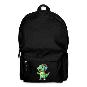 Dinosaurier Lustige Zeichentrickfigur Kopfhörer Musik - Rucksack - Schwarz - Vorne