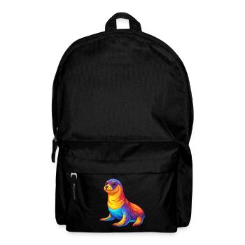 phoque coloré Kawaii Dessin animé Personnage Clipart - Sac à dos - noir - Devant