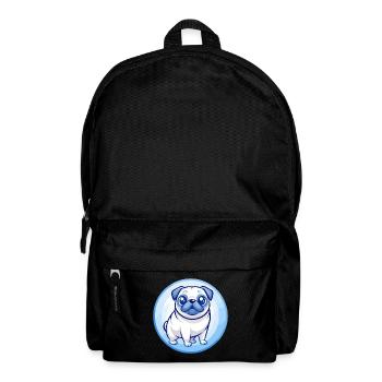 Pug Dog Blue Kawaii Cartoon Character Clipart Pet - Backpack - black - Front