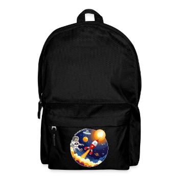 Rocket, astronaut, UFO and planets in space. - Backpack - black - Front