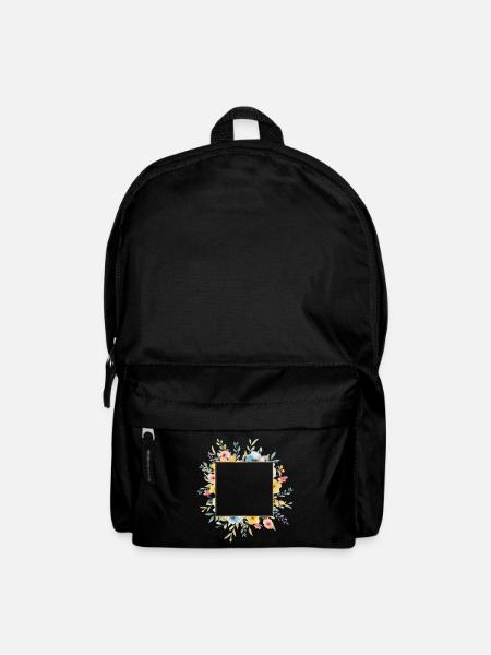 Blumen-Design, eckig, personalisierbar - Rucksack - Schwarz