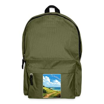 Llyn Aonb Travel Poster Souvenir Postcard Painting - Backpack - olive green - Front