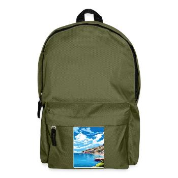 Looe England Travel Poster Souvenir Postcard Paint - Backpack - olive green - Front