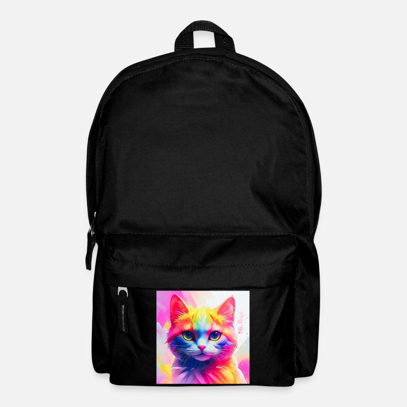 Lebendiges Regenbogenkatzen-Kunstwerk - Rucksack - Schwarz