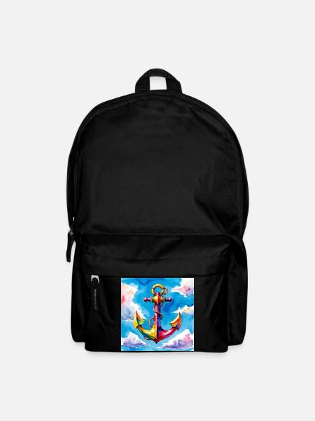 Bunt aquarellierter Anker im Himmel - Rucksack - Schwarz