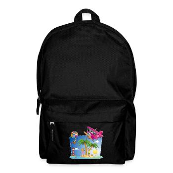 Sonne, Insel, Flugzeug, Palmen, Heißluftballon - Rucksack - Schwarz - Vorne