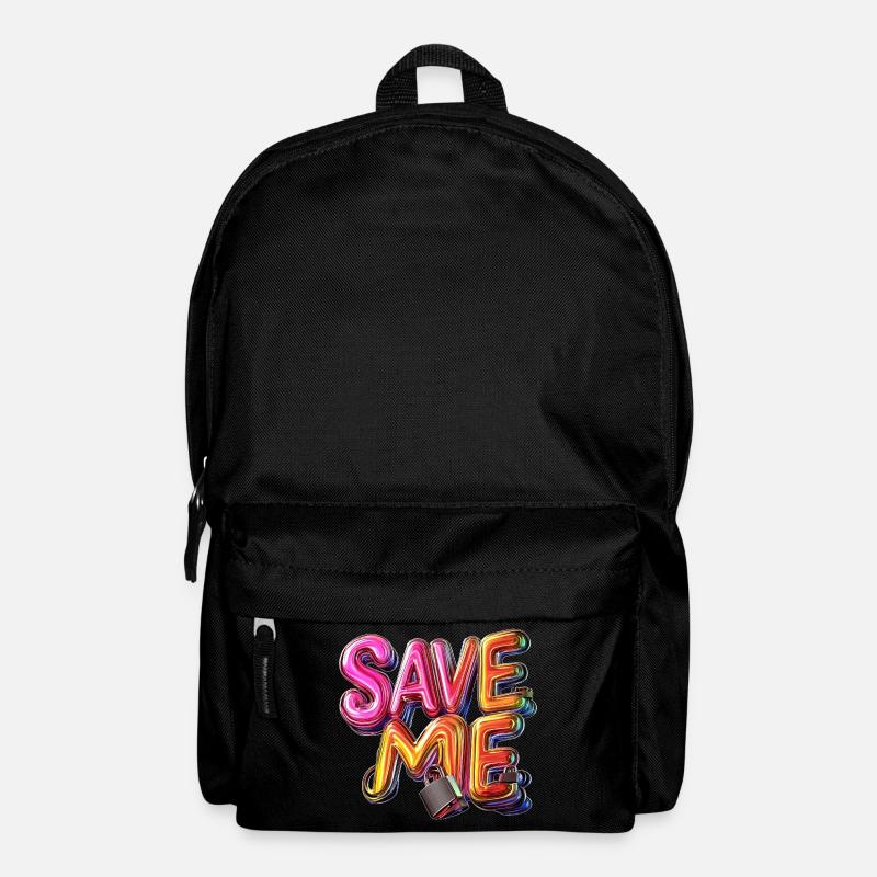 Stylischer 3D Schriftzug "SAVE ME" mit Schlössern - Rucksack - Schwarz