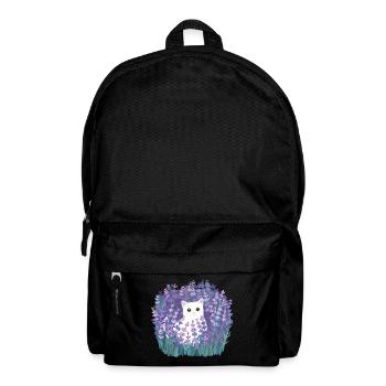 Cute White Cat Among Lavender Flowers, Cottagecore - Backpack - black - Front