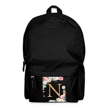 N Monogramm, Floral, personalisierbar - Rucksack - Schwarz - Vorne