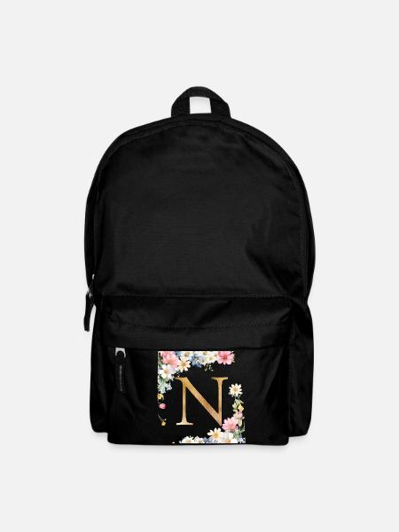 N Monogramm, Floral, personalisierbar - Rucksack - Schwarz
