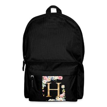 H Monogramm, Floral, personalisierbar - Rucksack - Schwarz - Vorne