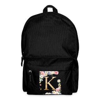 K Monogramm, Floral, personalisierbar - Rucksack - Schwarz - Vorne