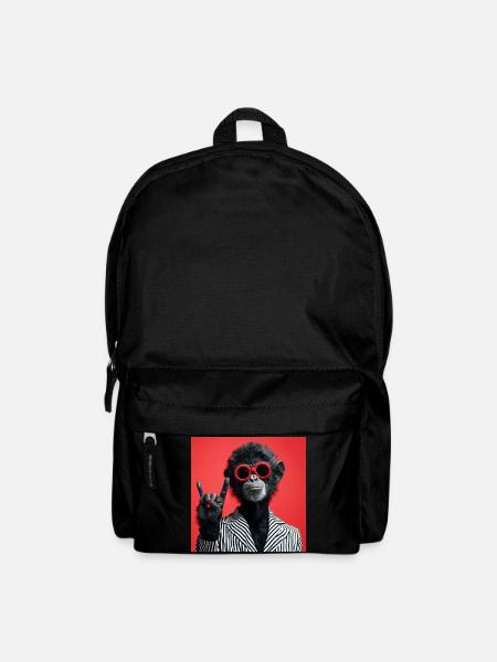 Affe mit roter Sonnenbrille macht Rock Geste - Rucksack - Schwarz