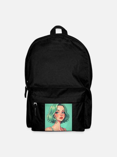 Mintgruen Pop-Art Portrait Dame - Rucksack - Schwarz