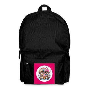 Deux loutres avec un cornet de crème glacée coloré - Sac à dos - noir - Devant