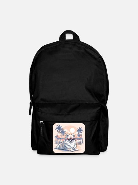 Pomeranian Dog with Glasses on Beach - Backpack - black