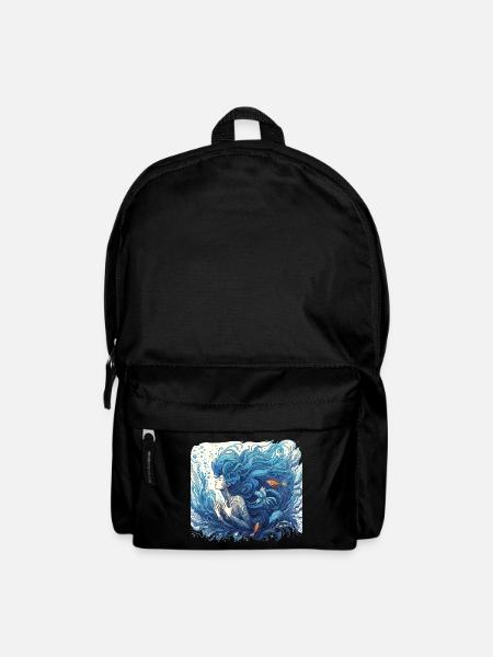 Meerjungfrau Nixe blaue Haare Art Nouveau Geschenk - Rucksack - Schwarz