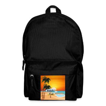 Tropischer Strand mit Pool und Sonnenuntergang - Rucksack - Schwarz - Vorne