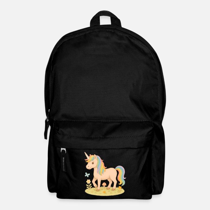 Licorne colorée avec des fleurs et un papillon - Sac à dos - noir