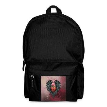 Herzschild mit Flügeln und rosa Blume - Rucksack - Schwarz - Vorne